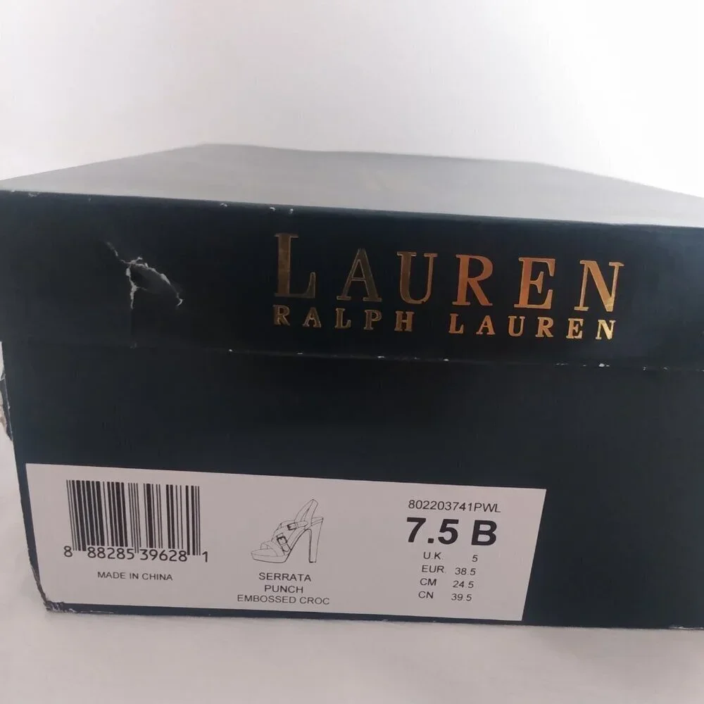 Lauren By Ralph Lauren Serrata Crocodile Pattern Heels Platform Shoes 7.5 - Picture 4 of 7